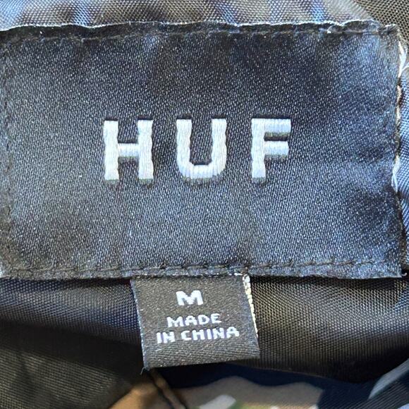 HUF Camo Jacket Windbreaker Mens Med Green Black Streetwear Urban Utility Skater - Picture 14 of 16